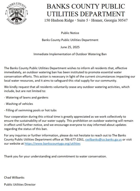 Public Notice Outdoor Watering Ban